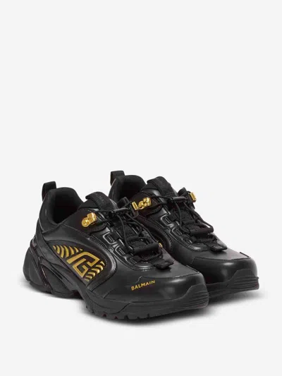 Balmain Cosmic Dust Glazed Leather Trainers In Black