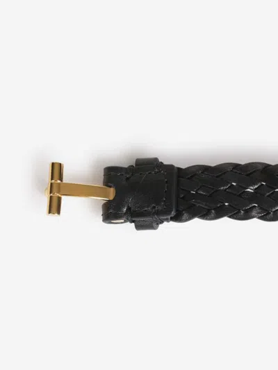 Tom Ford T-lock Interwoven-leather Bracelet In Black