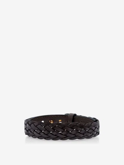 Tom Ford T-lock Interwoven-leather Bracelet In Brown