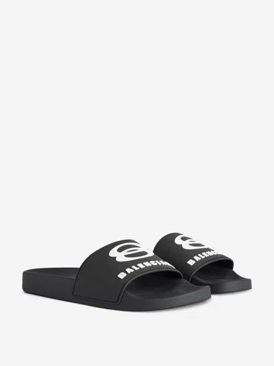 Balenciaga Black Sandals With Maxi Contrasting Logo In Tech Fabric Man In Black