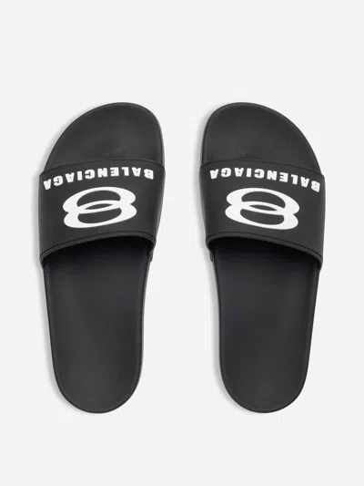 Balenciaga Black Sandals With Maxi Contrasting Logo In Tech Fabric Man In Black