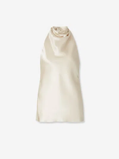 Balmain Silk Crepe Halterneck Top In Neutral