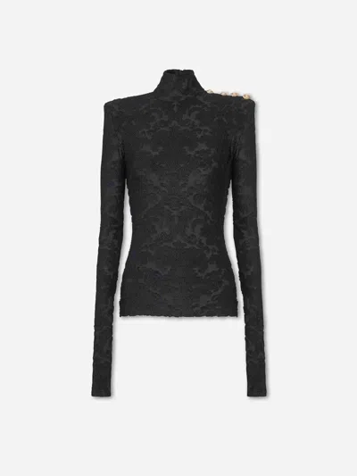 Balmain Buttoned Shoulder Sleeve Top In Black