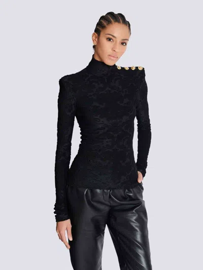 Balmain Buttoned Shoulder Sleeve Top In Black