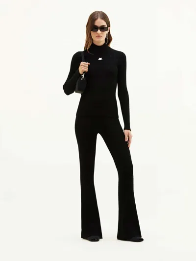 Courrèges Ribbed Long-sleeved Jumper With Minimalist Logo Detail In Black