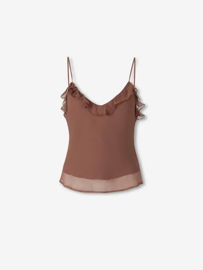 Staud Ruffled Spaghetti-strap Blouse In Brown