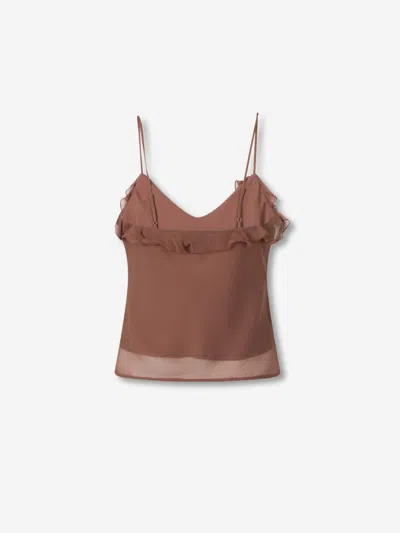 Staud Ruffled Spaghetti-strap Blouse In Brown