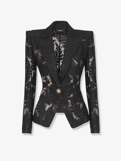 Balmain 1-button Fitted Lace Jacket In Black