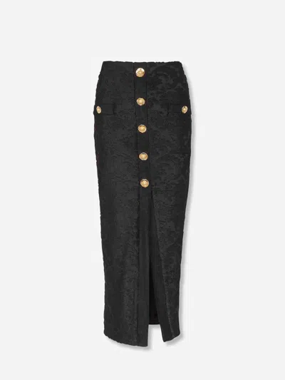 Balmain Baroque Pattern Midi Skirt In Black