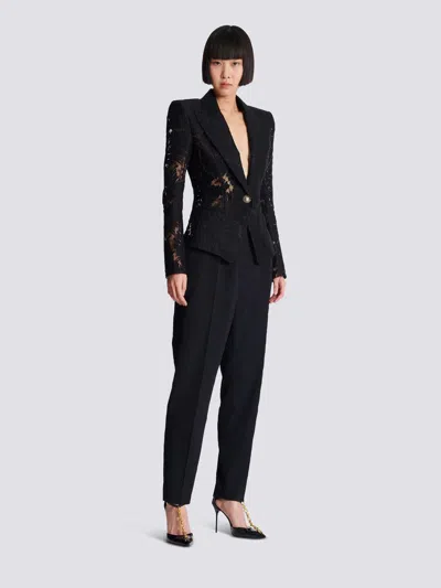 Balmain 1-button Fitted Lace Jacket In Black