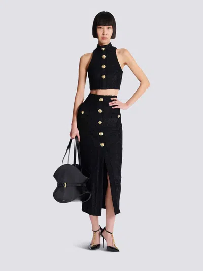 Balmain Baroque Pattern Midi Skirt In Black