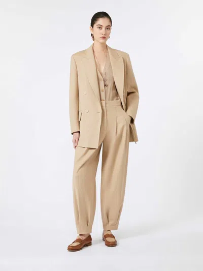 Max Mara Pleated Cotton Trousers In Neutral