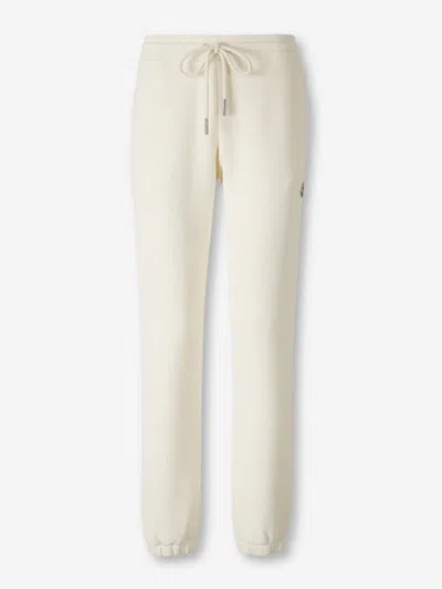 Moncler Relaxed Fit Cotton Trousers With Subtle Logo Detail In White