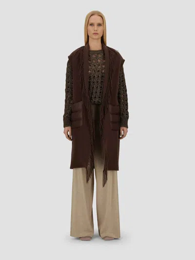 Herno Fringe Vest Casual Jacket In Brown