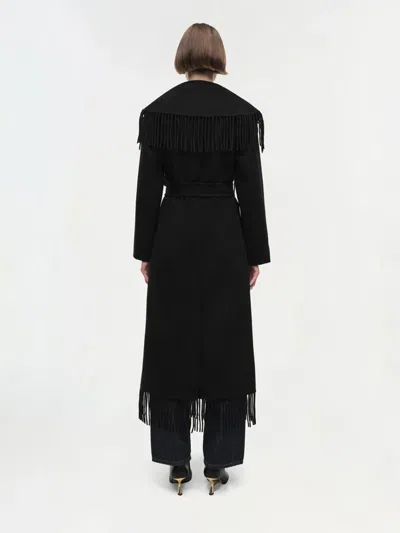 Simkhai Womens Black Carrie Fringe-trim Wool-blend Robe Coat In Black