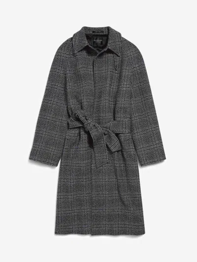Balenciaga Check Oversize Wool Belted Coat In Gray