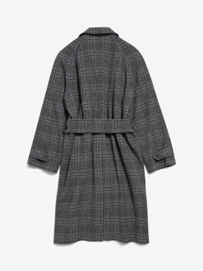 Balenciaga Check Oversize Wool Belted Coat In Gray