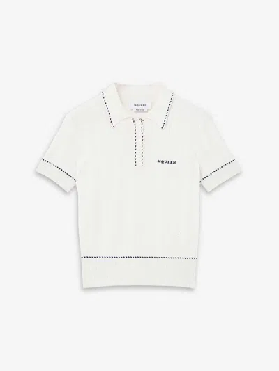 Alexander Mcqueen Ribbed Polo Shirt Contrast Trim In Multi