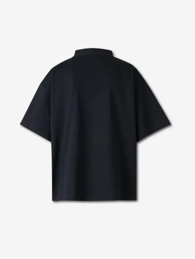 Balenciaga High-collar Black T-shirt With Logo Print In Blue