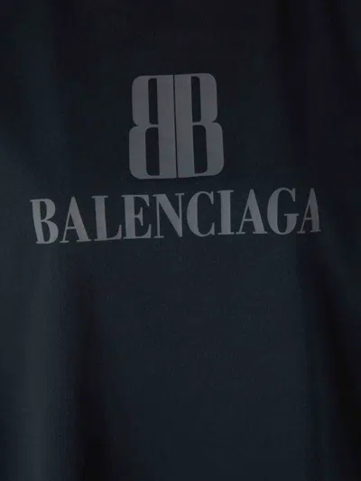 Balenciaga High-collar Black T-shirt With Logo Print In Blue