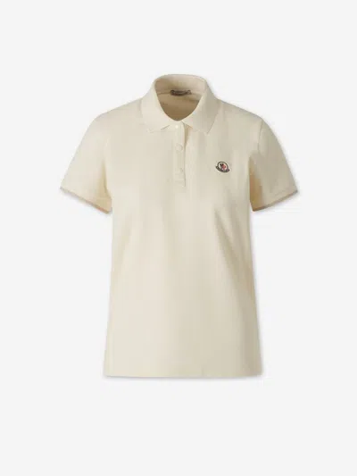 Moncler Women Cotton Polo Shirt With Iconic Patch In Brown