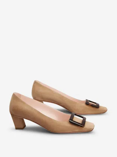 Roger Vivier Chic Block Heel Square Buckle Pumps In Brown