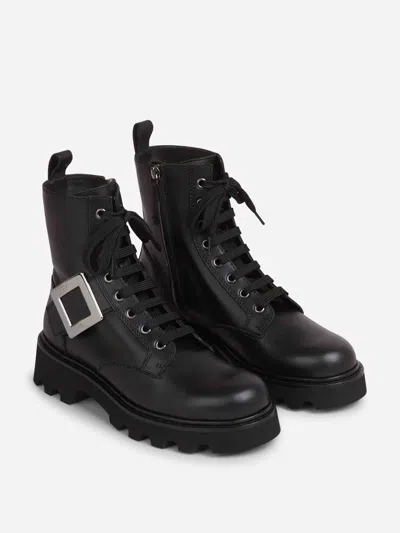 Roger Vivier Rangers Combat Boots Iconic Buckle In Black