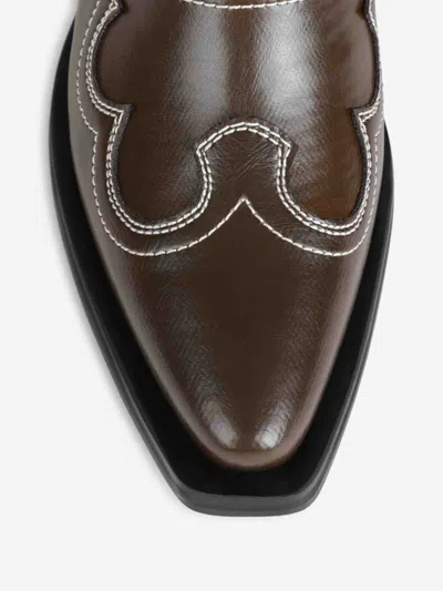 Ganni Stitched Western Style Pointed Toe Boots In Brown