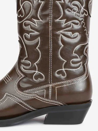 Ganni Stitched Western Style Pointed Toe Boots In Brown