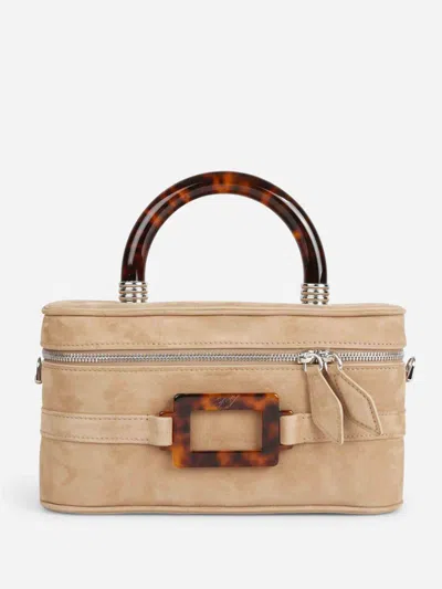 Roger Vivier Belle Vivier Vanity Mini Buckled Suede Clutch In Brown