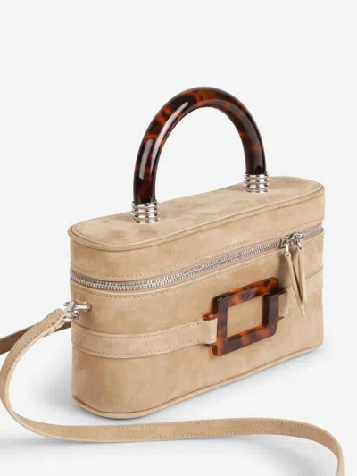 Roger Vivier Belle Vivier Vanity Mini Buckled Suede Clutch In Brown