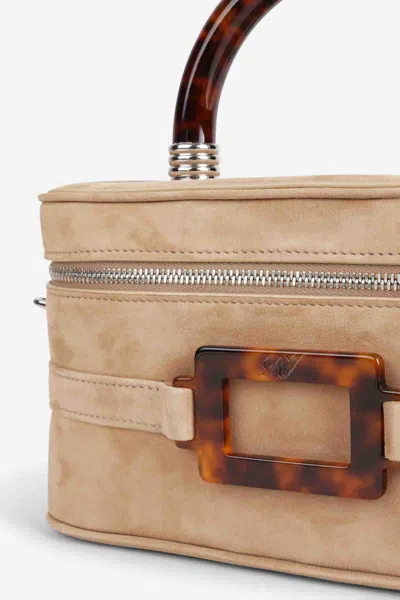 Roger Vivier Belle Vivier Vanity Mini Buckled Suede Clutch In Brown