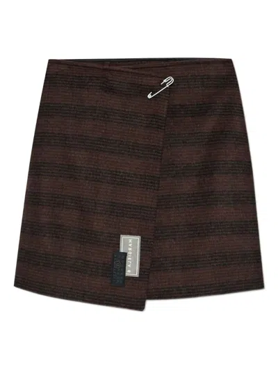 Mm6 Maison Margiela Asymmetrical Mini Skirt With Bold Stripes In Brown
