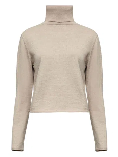 Mm6 Maison Margiela Cropped Beige Sweater With High Turtleneck In Sand