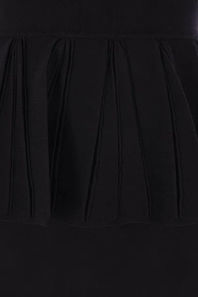 Elisabetta Franchi Red Carpet Pleated-peplum Knit Maxi Dress In Black