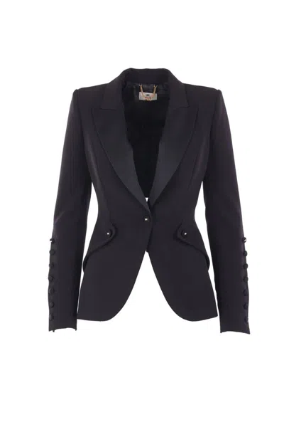 Elisabetta Franchi Tailored Blazer With Satin Lapel In Black