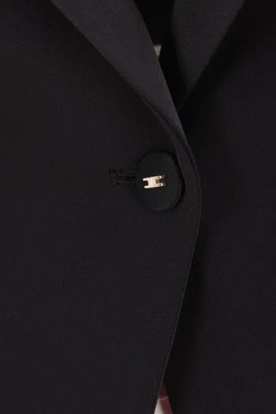 Elisabetta Franchi Tailored Blazer With Satin Lapel In Black