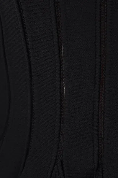 Elisabetta Franchi Tricot Pattern Sweater With Padded Shoulder Straps And Embroidered Hem In Black