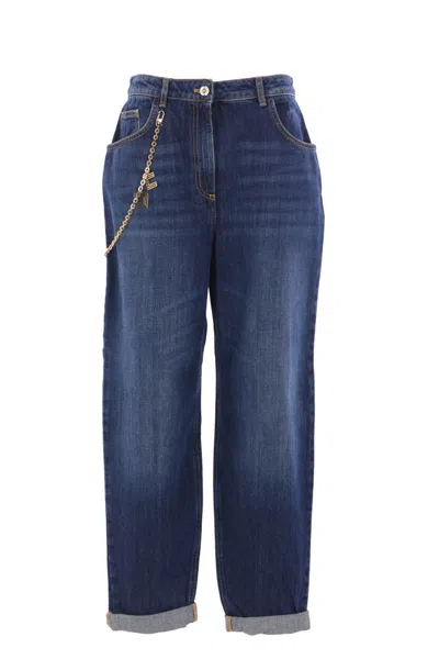 Elisabetta Franchi Jeans Con Catena Gioiello Blu In Blue