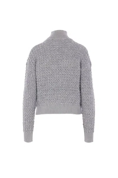 Elisabetta Franchi Sequin-embellished High-neck Sweater In Gray