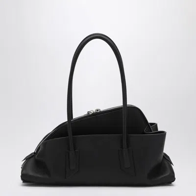 Attico 'la Passeggiata Small' Black Shoulder Bag With Tubular Handles And Impressed Logo On The Front In Black