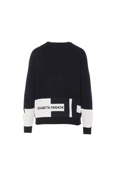 Elisabetta Franchi Inlaid Logos Colour-block Crewneck Sweater In Black