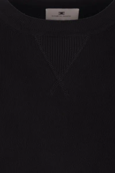Elisabetta Franchi Inlaid Logos Colour-block Crewneck Sweater In Black