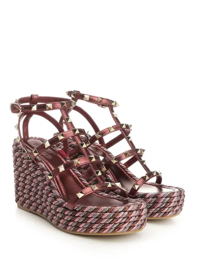 Valentino Garavani Rockstud Wedge Sandal In Laminated Nappa With 95mm Straps Woman Multicolour 42
