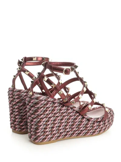 Valentino Garavani Rockstud Wedge Sandal In Laminated Nappa With 95mm Straps Woman Multicolour 42