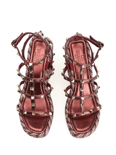Valentino Garavani Rockstud Wedge Sandal In Laminated Nappa With 95mm Straps Woman Multicolour 42