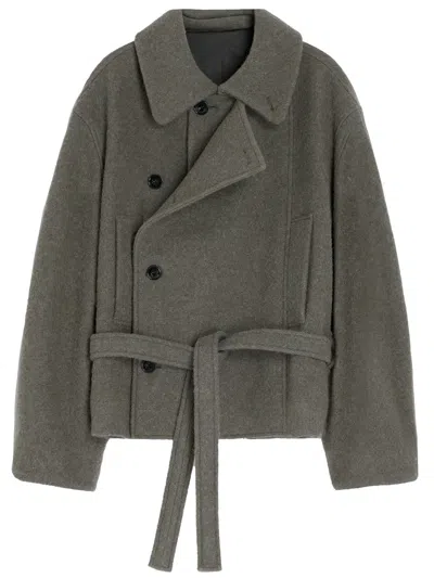 Lemaire Khaki Short Asymmetrical Bathrobe Coat In Brown
