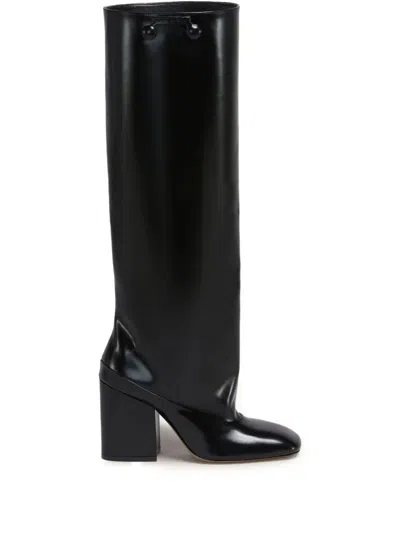 Marni Trunkaroo Black Shiny Leather Boots With Square Toe Design In Black