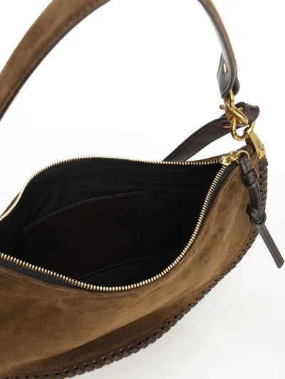 Isabel Marant Suede-finish Soft Zip Shoulder Bag With Decorative Stitching In Black