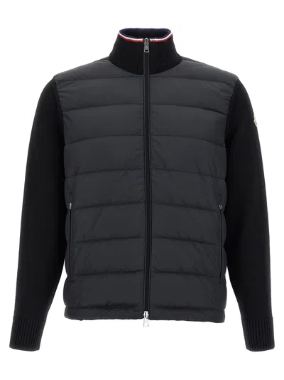 Moncler Padded Cotton Cardigan In Black